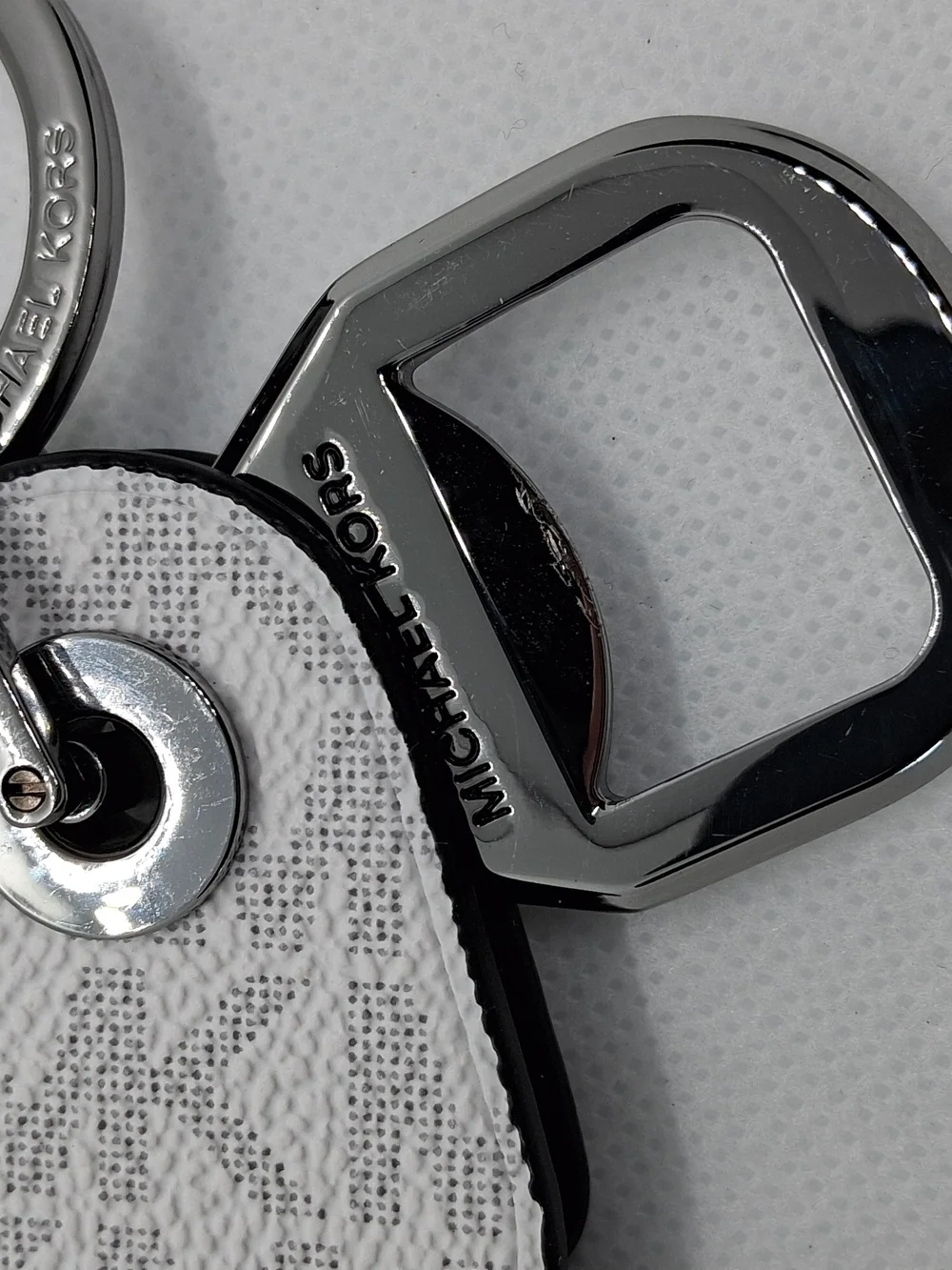 Michael Kors White and Black Logo Accent Leather Key Fob